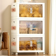 3 Packs Storage Boxes with 1 Lid 70L*3 Large Capacity Stackable Collapsible