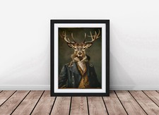 Stag in human clothes altered art framed print