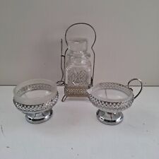 Vintage Glass Pickle Jar With pickle Fork & 2 Trinket Bowls, Metal Stands