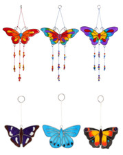 Butterfly Hanging Window Suncatcher with Beads Garden Mobile Purple Blue Orange