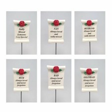 Red Rose Scroll Stick 6 x 9cm Graveside Cemetery Memorial Remembrance Ornament