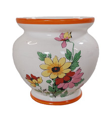 Vintage Flosmaron Ceramic Posy Vase Bowl 9cm Floral With Orange Rim