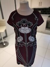 Tu By Sainsburys Burgundy Floral Print Shift Dress Size 14, lined, short sleeves