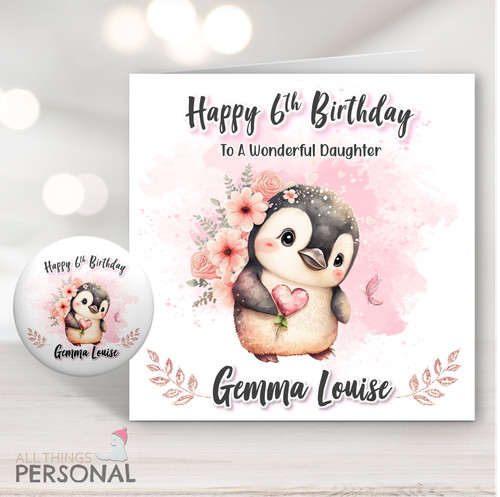 Girls birthday card penguin - girls,