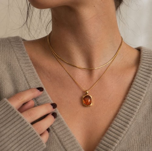 Amber brown oval stone - amber,