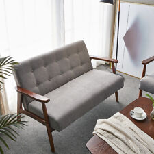 Walnut Wooden Frame 2 Seater Sofa Button Back Couch Settee Fabric Loveseat Small