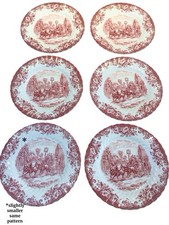 6x Vintage Johnson Brothers Pink 'Coaching Scenes' Dinner Plates Ø 25cm