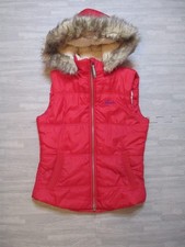 Musto Gilet Womens Size UK 8 Red Hooded Quilted Pockets Bodywarmer Full Zip