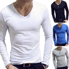 Mens Slim Fit V Neck Long