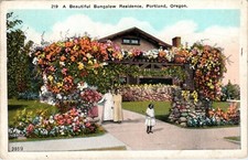 BEAUTIFUL RESIDENTIAL HOME ROSE FLORAL LINED PORTLAND OREGON 1920s POSTCARD   D4