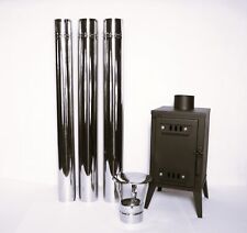 small log burner wood  multifuel stove stainless pipes, man cave shed boat GS