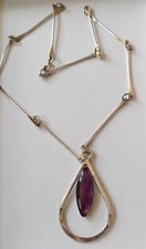 Unusual Art deco Amythest necklace, Sterling Silver 925