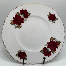 VINTAGE ROYAL VALE BONE CHINA RED ROSES BREAD & BUTTER / CAKE PLATE 9.1” X 8.8”