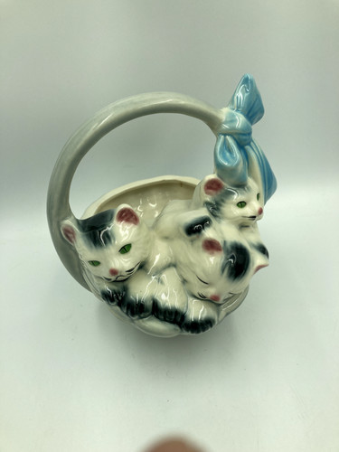 Vtg ceramic planter kittens - vtg, planter-