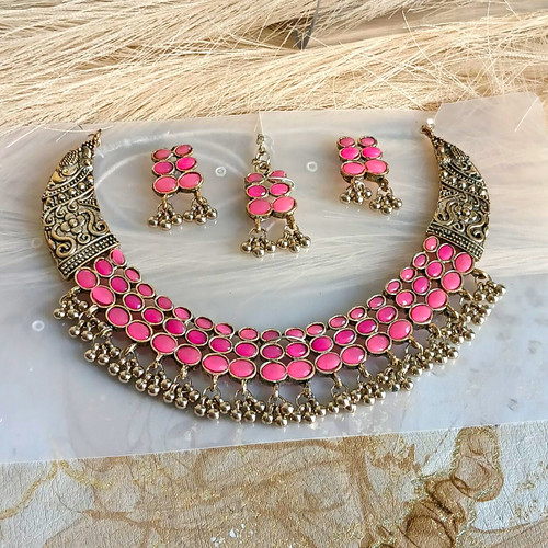 Indian style silver tone pink - silver,
