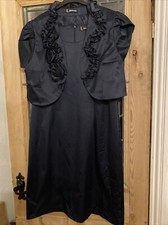 Size 18 Very Dark Navy/black Satin Dress & Bolero  Kaleidoscope 2piece Occasion