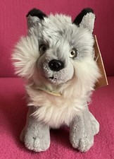 Ravensden Suma Collection Grey Cream Wolf Sitting Soft Plush Toy 6.5” x 7” Tag