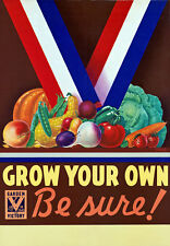 2W44 Vintage WWII Grow Your Own Victory Garden Wartime War Poster WW2 A4