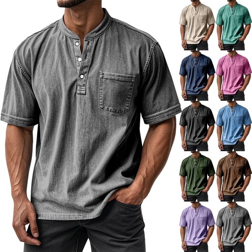 Men washed henley - henley, shirt