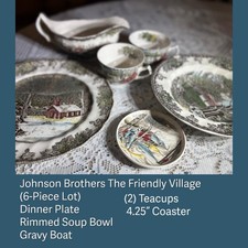 Johnson Brothers Friendly Village 6-Pc Lot 10” Plate Soup Bowl Cups Gravy Boat