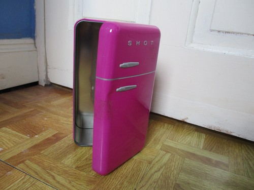Hot pink metal fridge - fridge, for