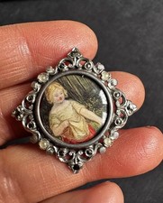 Vintage Tested Silver Locket Style Silver Marcasite Faux Pearl Brooch