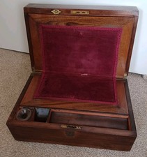 Vintage  Writing Slope Box with brass insert and lock no key for restoration