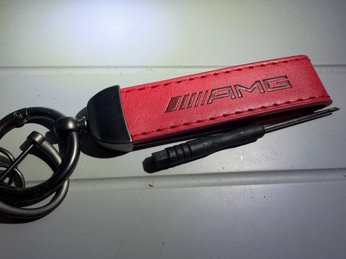 Amg red leather keyring - amg,