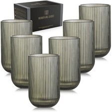 6x Water Drinking Glasses Set Tall Hi Ball Juice Wine Fluted Glassware 410ml