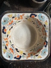  8.5” Square 1930s “Bedford”Bowl by Woods Burslem Reg No 753690 Orange Blue Gold