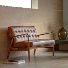 Brown leather two seater - leather, sofa