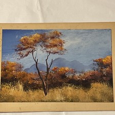 Original Art Miniature Painting Antique Vintage Oil On Card Scenic View