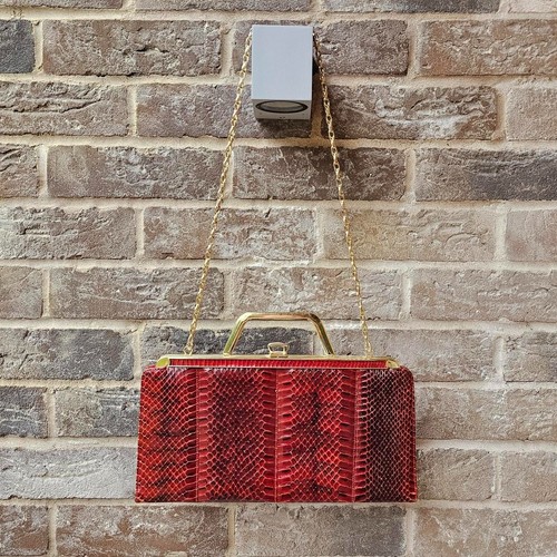 Red snakeskin handbag - handbag, /