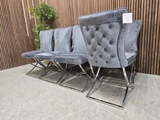 8x Furniture Village Vanquish Buttoned Back Dining Chairs In Grey RRP-£2098