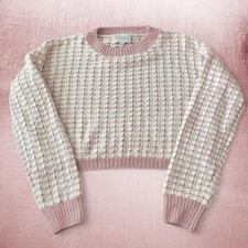 Pink Rose Soft Chenille Cropped Pullover Crew Neck Sweater Size S