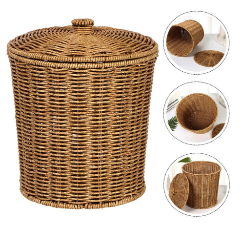Wicker trash can woven - can,