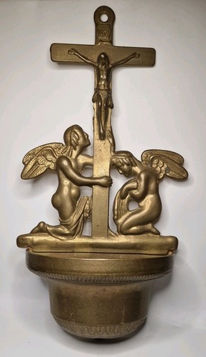 Antique brass holy water font - antique,