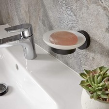 Soap Dish Holder Black Metal and Glass Wall Mounted Bathroom Shower Croydex