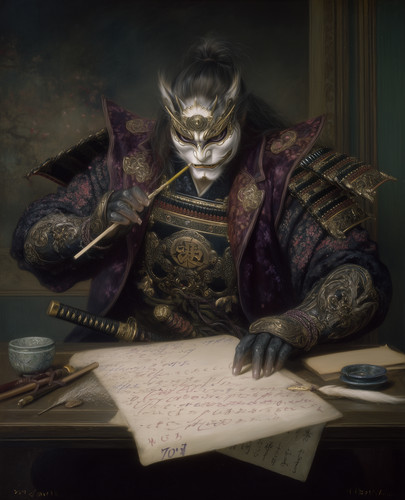 Masked samurai writing - masked,