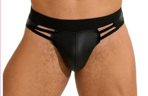 Mens sexy faux leather black