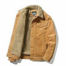 Retro Lined Fur Sherpa Trucker JacketCoat* Corduroy Fleece Men's Classic casual