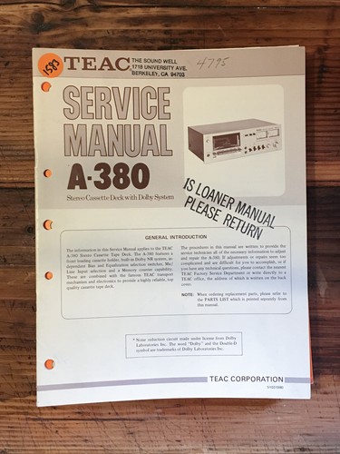 Teac 380 cassette - a-380, service