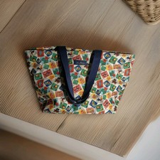 Vera Bradley Large Retired Tote Cuban Stamps Mesh Expandable Inside Pocket EUC