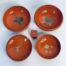 A Set of Japanese Lacquer Bowls 8 cm diameter hand painted Lacquerware PROP