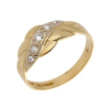 Pre-Owned 9ct Gold Cubic Zirconia Puzzle Style Wave Dress Ring Size: P 9ct go...