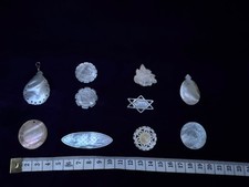 Antique Carved Mother of Pearl Sewing Thread Winder Chinese Gaming Counters etc