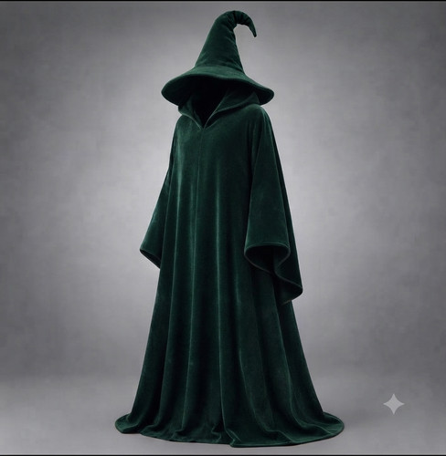 Dark green velvet witch cloak - dark,