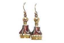 STRIKING ANTIQUE 18K GOLD ENAMEL DIAMOND BELL DROP EARRING / TOPS FABERGE?
