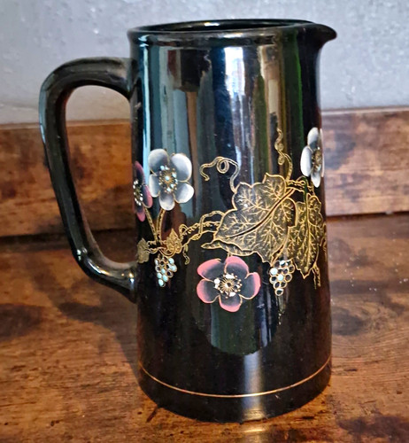 Glossy black ceramic floral - black,