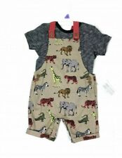 Ex Nutmeg Baby Boys Safari Animals Dungarees & Top Outfit N/B 0 1 3 6 9 12 18 24